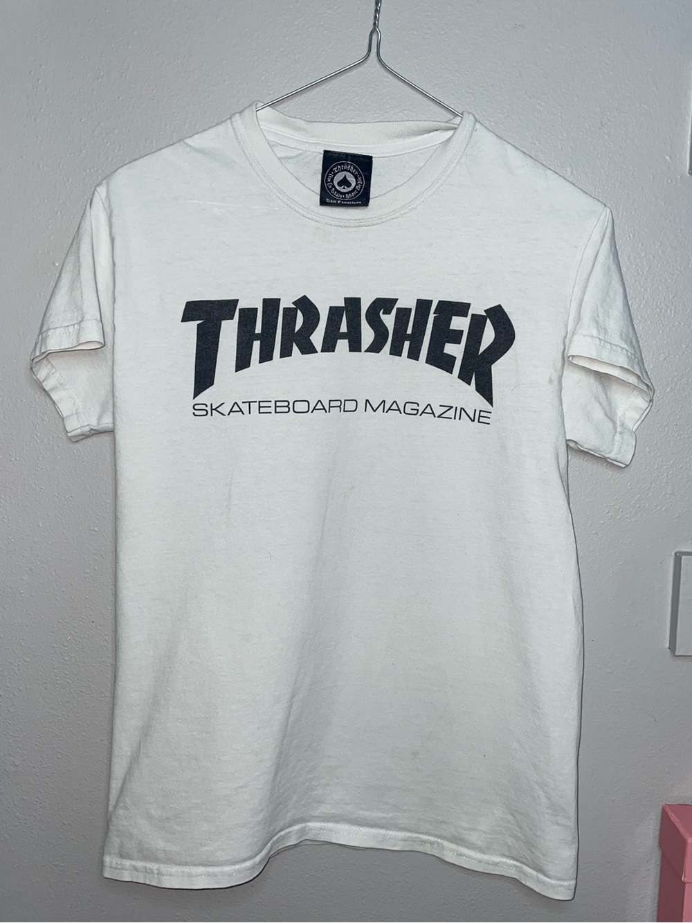 Thrasher White Logo T-Shirt - Skateboard Magazine Size S/M